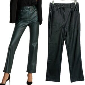 7 For All Mankind Faux Leather Pants Women Size Small Emerald Green Straight Leg